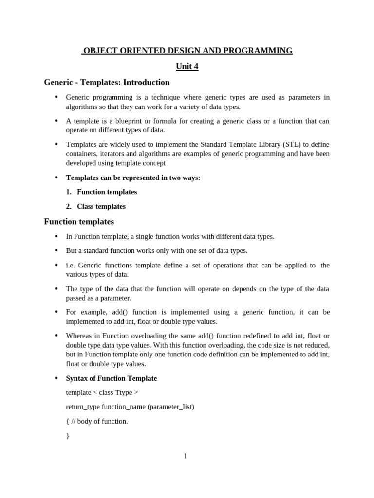 Introduction to Generic Programming Templates | PDF | Class (Computer ...
