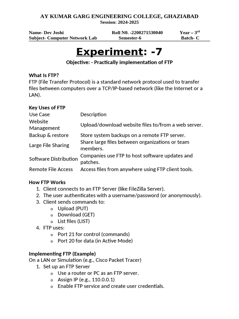 FTP Implementation Guide for Students | PDF | File Transfer Protocol ...