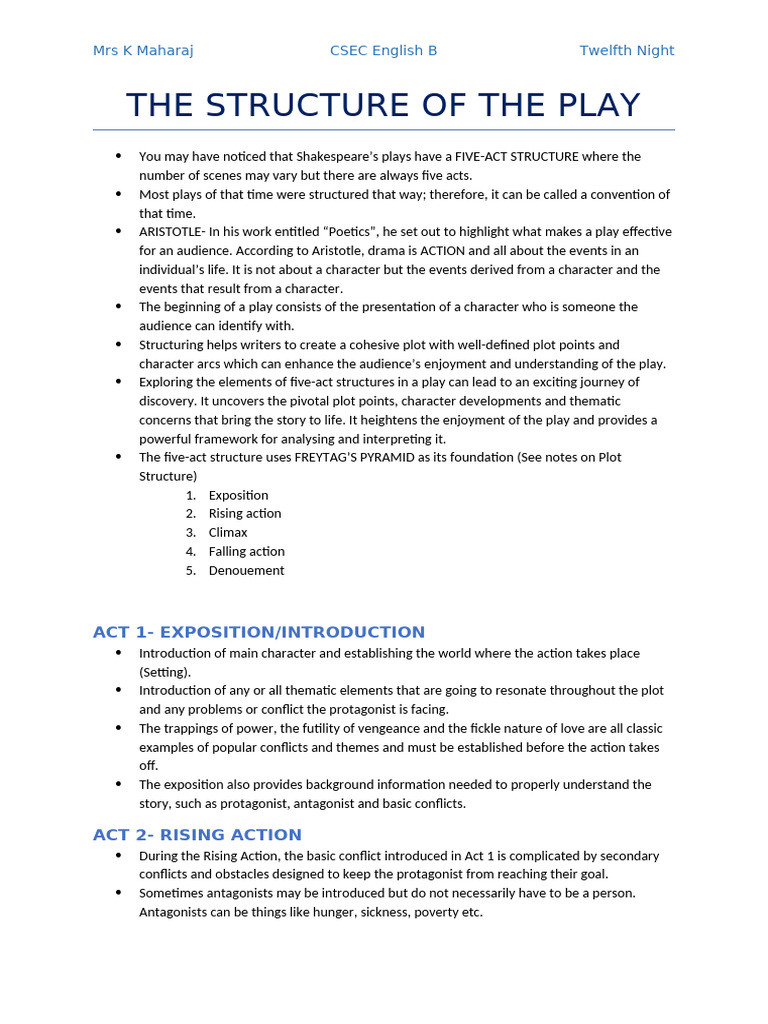 CLASS 4 - The Structure of The Play | PDF | Twelfth Night