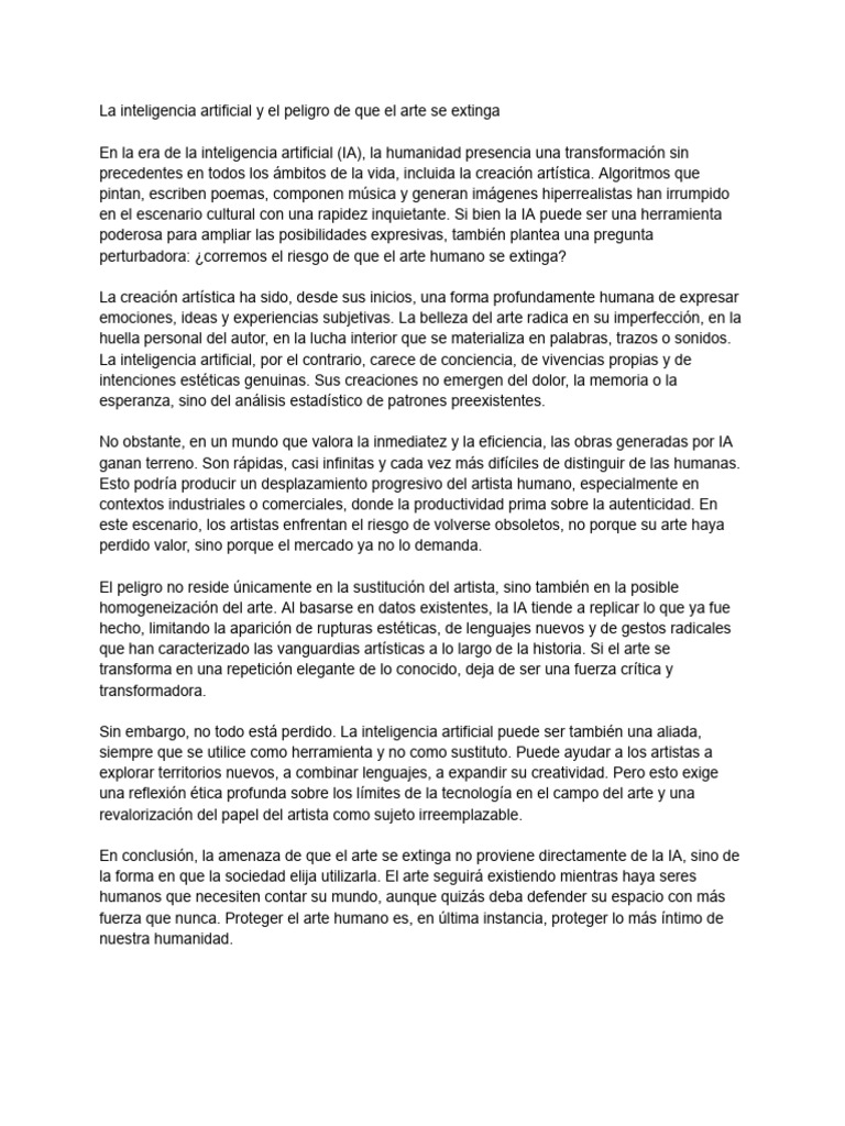 IA La Inteligencia Artificial y El Peligro de Que El Arte Se Extinga ...