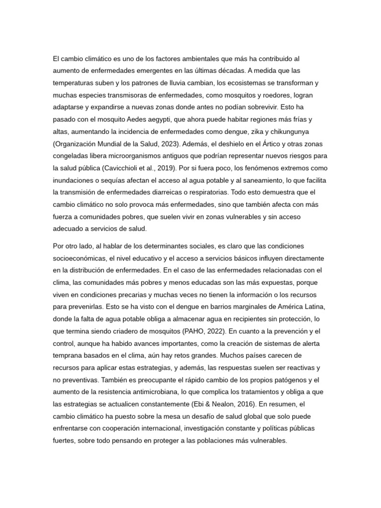 Cambio Climático y Su Impacto en Las Enfermedades Emergentes | PDF ...