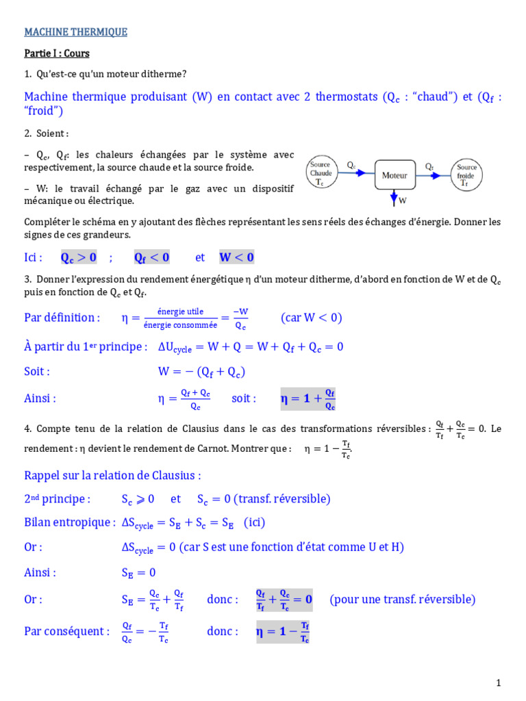 Corrigé Exercice, Machine thermique | PDF | Température | Thermodynamique
