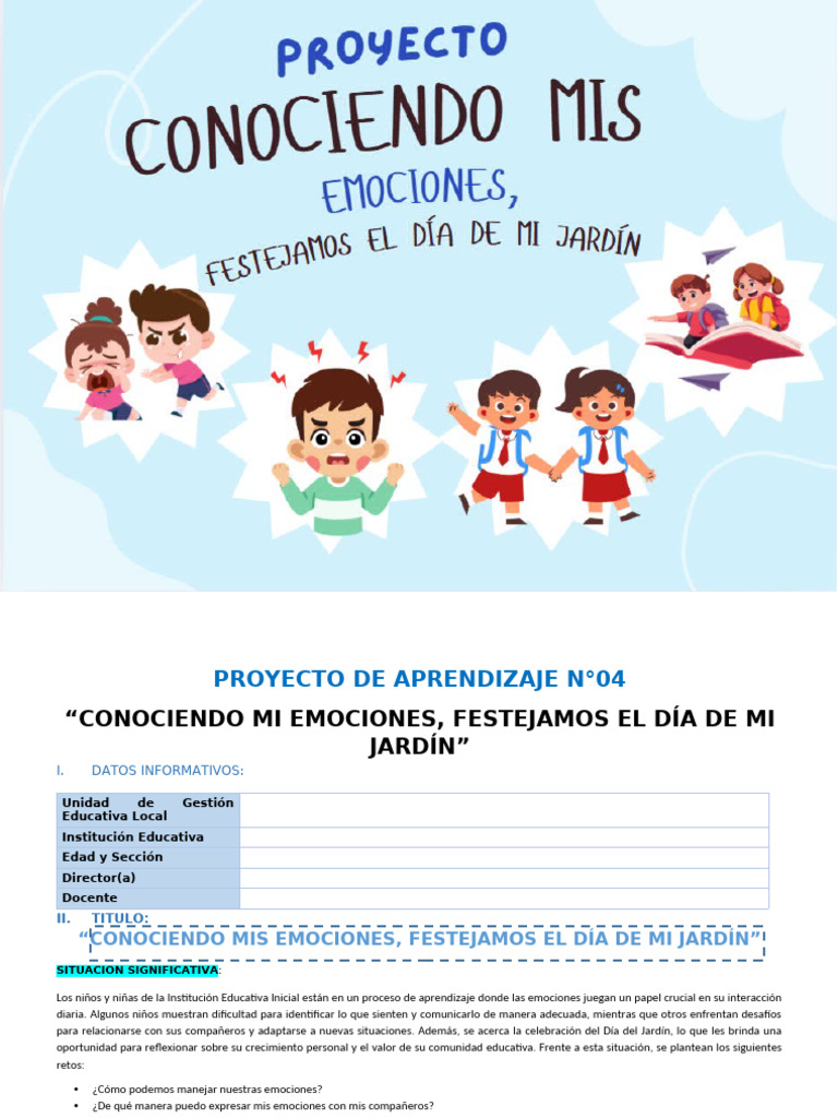 Proyecto Emocional para Niños de Jardín | PDF | Las emociones | Aprendizaje