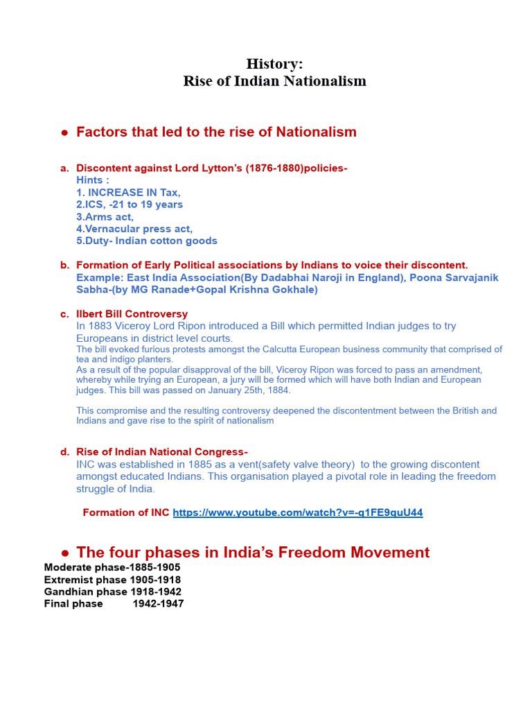 Rise of Indian Nationalism Overview | PDF | British Raj | All India ...