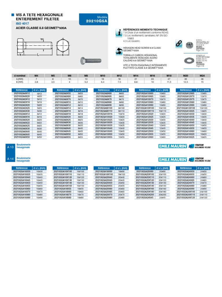 Hexagon Head Screw Iso 417 8 Clas Geomet 5a PDF 62 Ko 20210g5a Lmod1 | PDF