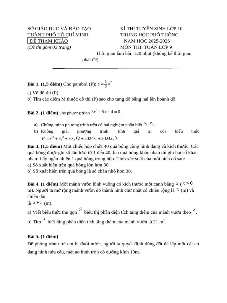 Tp Thủ Đức - ts10 25 - 26 - Đề 1 | PDF