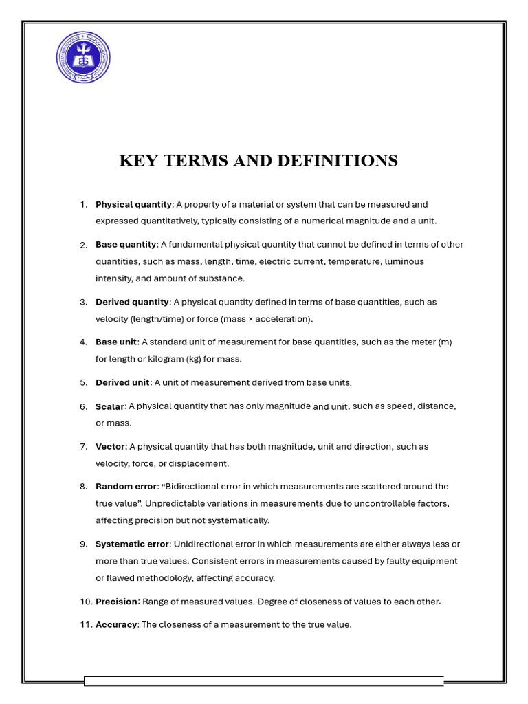 Key Terms and Definitions | PDF | Momentum | Force