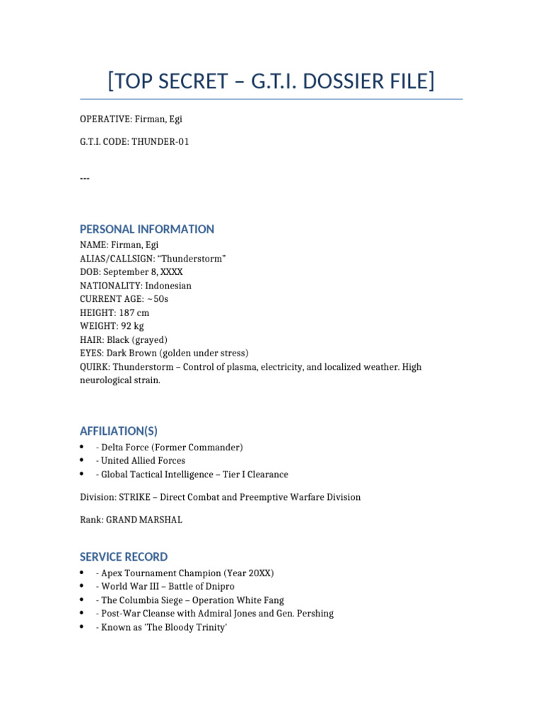 G.T.I. Dossier: Operative Egi Firman | PDF