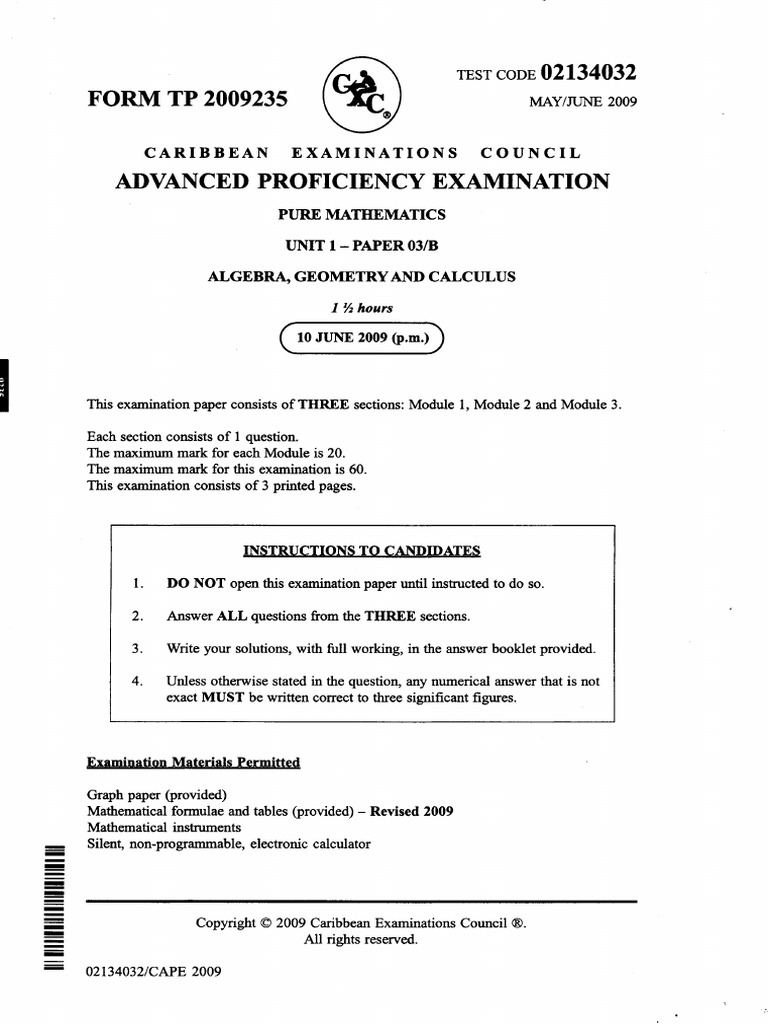 2009 CAPE Pure Mathematics U1 P3B | PDF