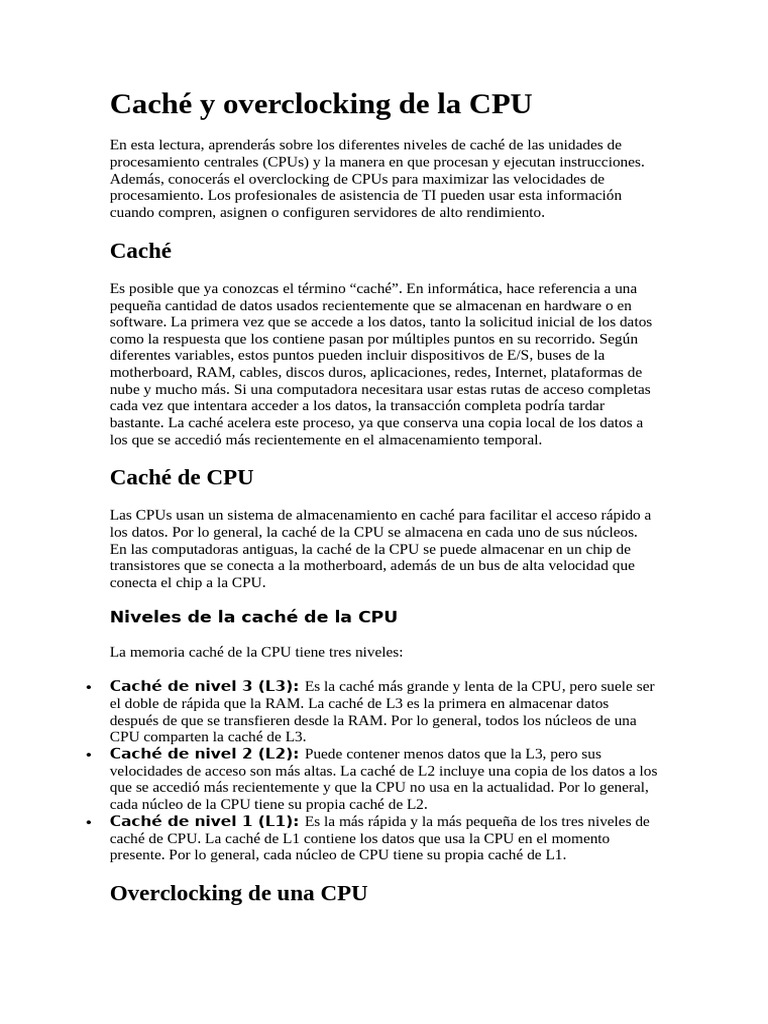 Hé y Overclocking de La CPU | PDF | Caché (Computación) | Unidad ...
