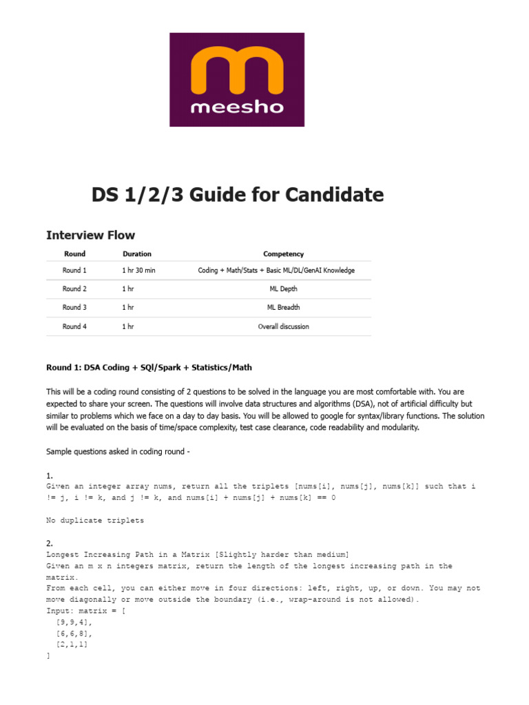 Candidate Interview Guide: ML & Coding | PDF | Statistics | Matrix ...