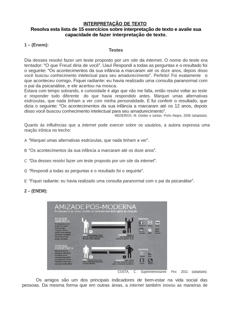 Exercícios de Interpretação de Texto ENEM | PDF | Science | Humano