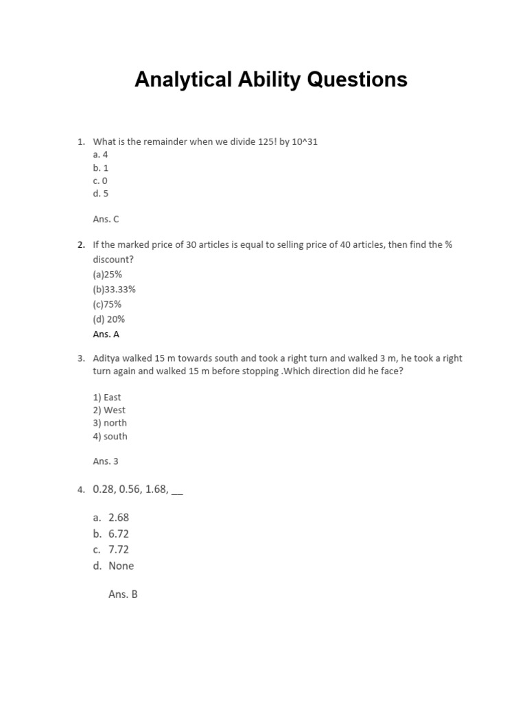 Analytical Skills Sample Questions | PDF | Rupee