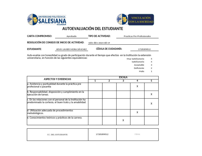 Formato Autoevaluación - Practicas Preprofesionales | PDF
