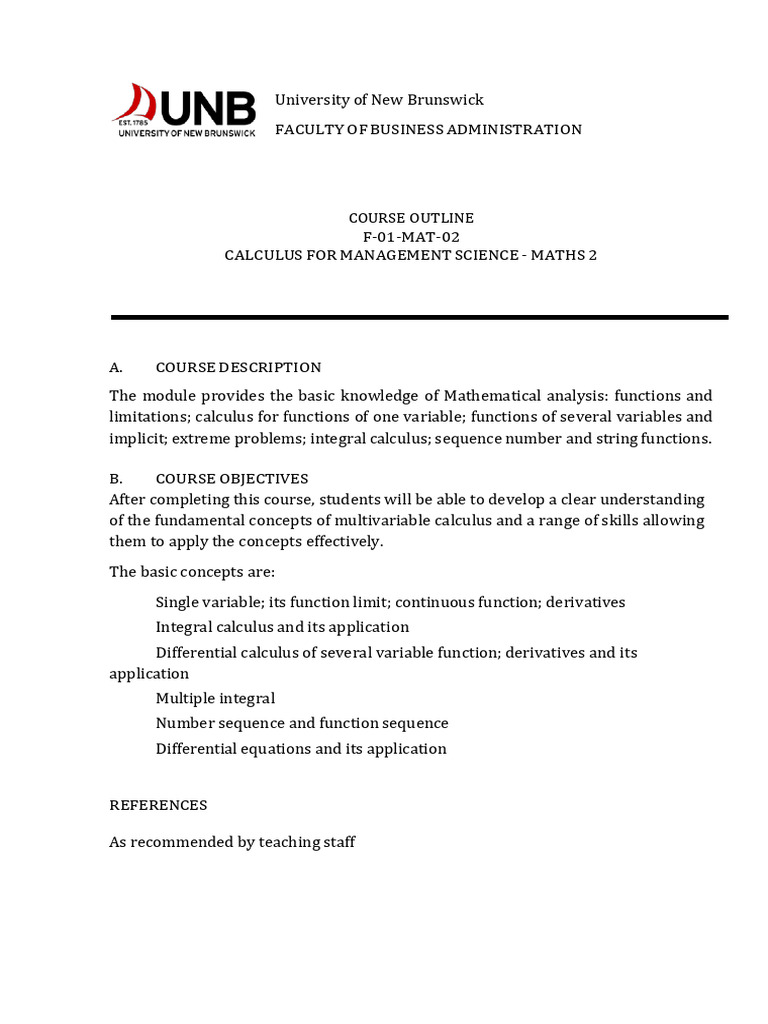 Maths 2 - Calculus For Management Science | PDF | Function (Mathematics ...