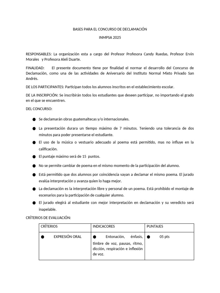 BASES PARA EL CONCURSO DE | PDF