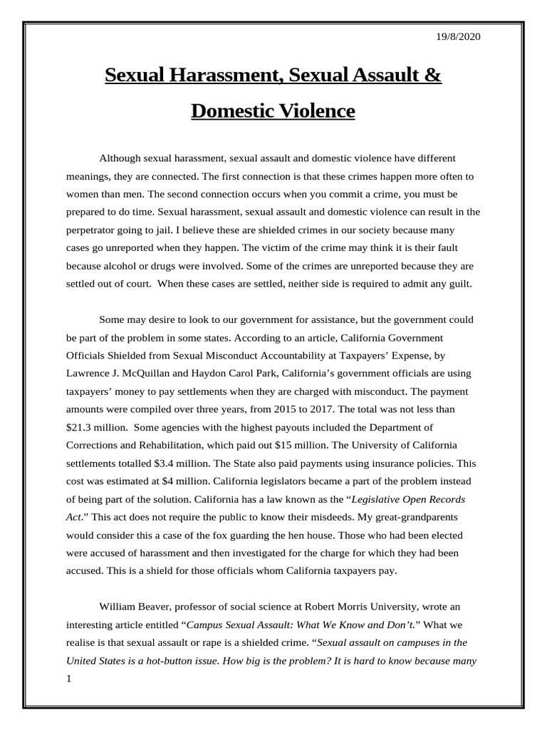 Sexual Harassment, Sexual Assault and Domestic Violence | PDF | Sexual ...