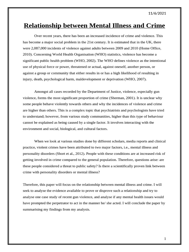 Mental Illness and Crime Analysis | PDF | Violence | Mental Disorder