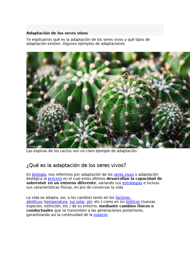 Adaptación biológica: tipos y ejemplos | PDF | Adaptación | Evolución