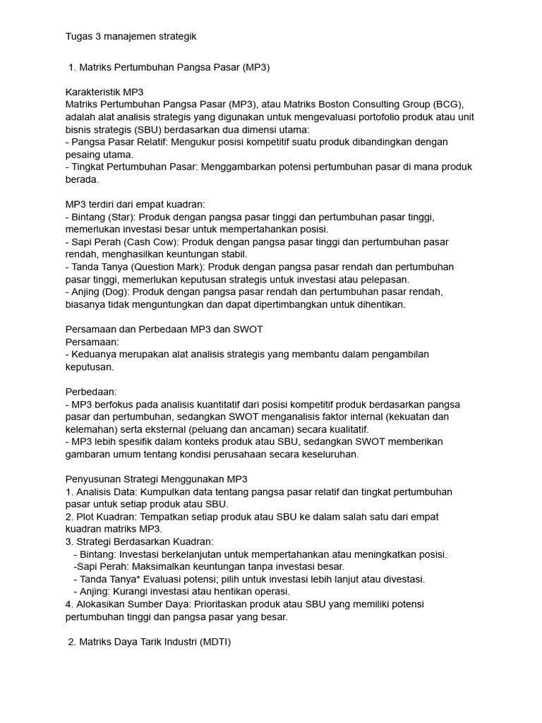 Karakteristik Matriks MP3 dan MDTI | PDF