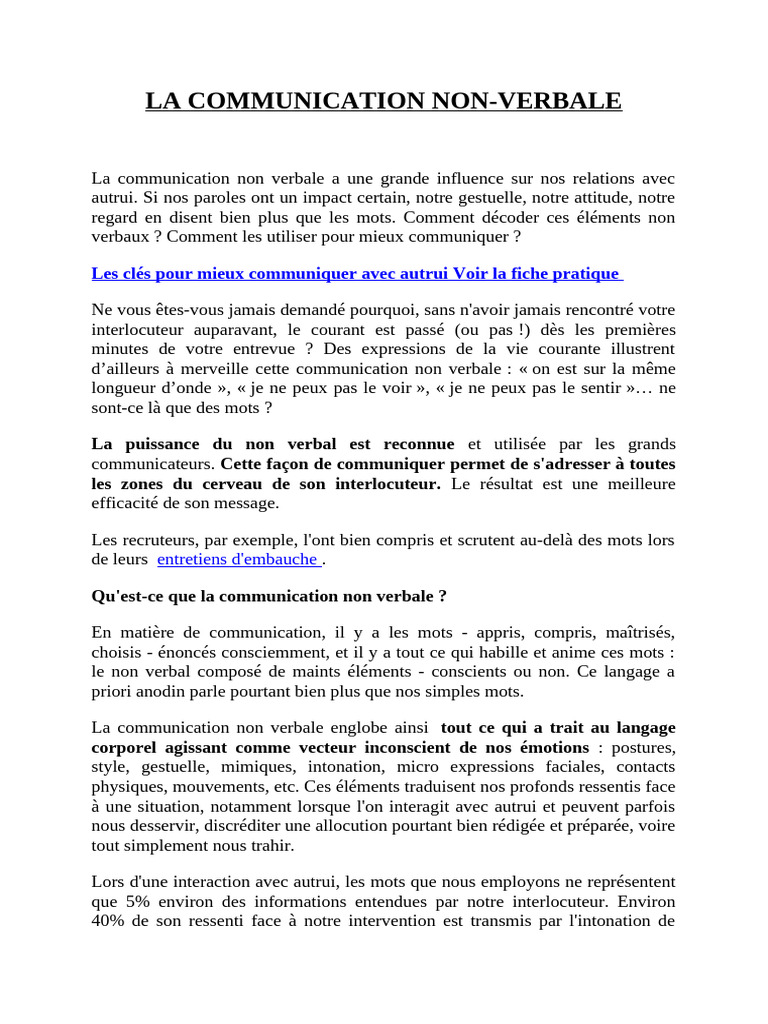 Exemples de langage non verbal | PDF | Communication non verbale | la ...