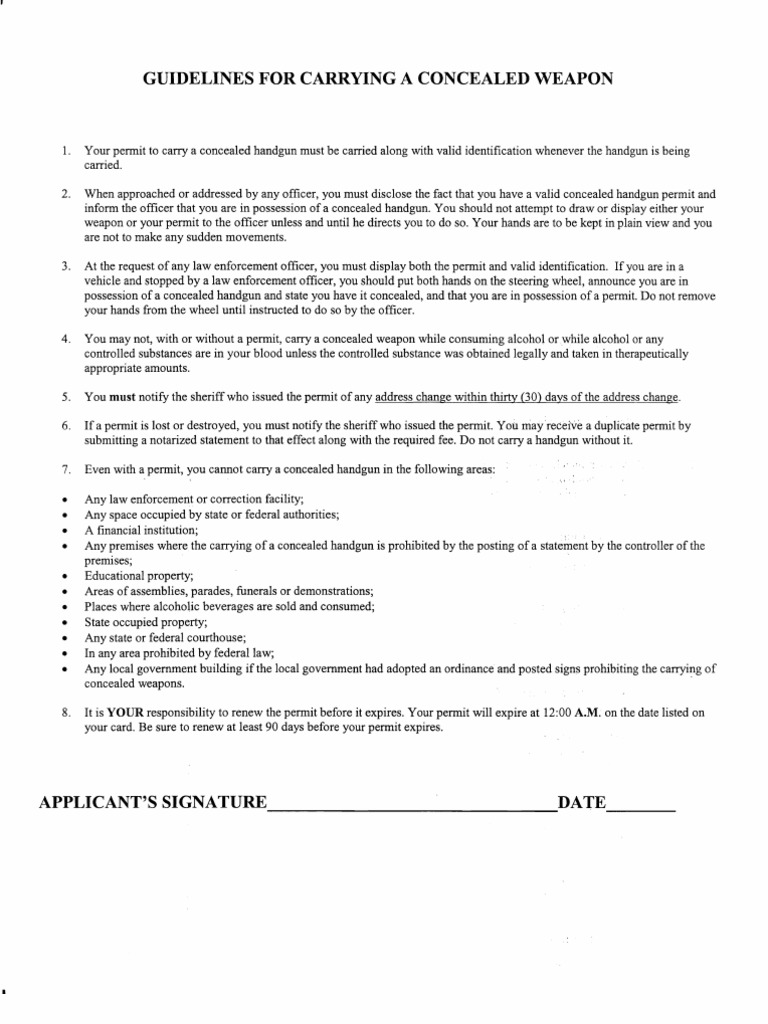 Concealed Handgun Permit Application PDF Concealed Carry In The