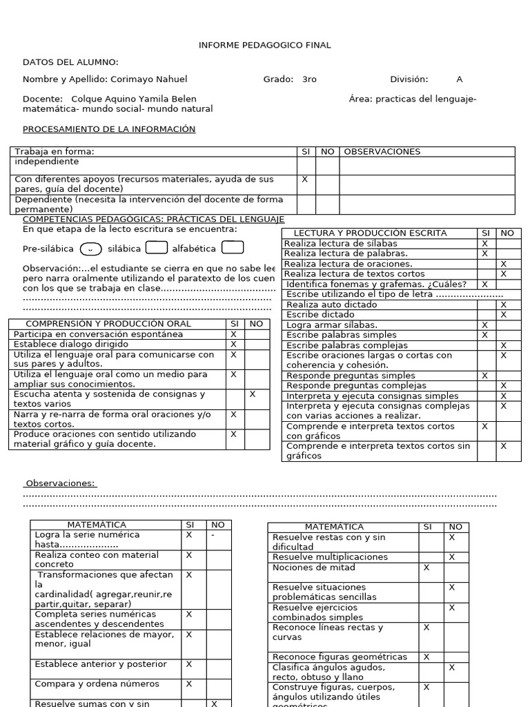 Informe Pedagogico Final 2023 para Escuela 444 | PDF | Aprendizaje ...