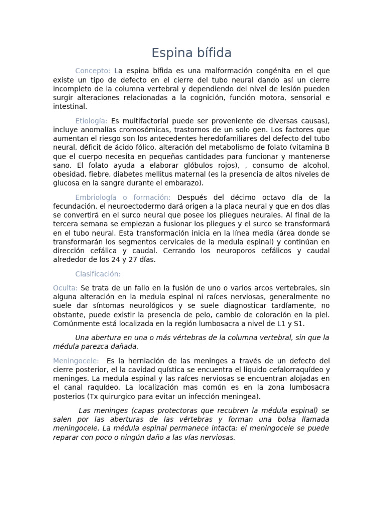 Espina Bífida: Tipos y Complicaciones | PDF | Especialidades Medicas ...