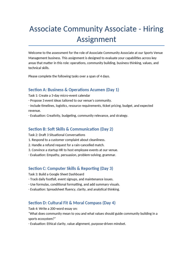 Associate Community Associate Assessment | PDF