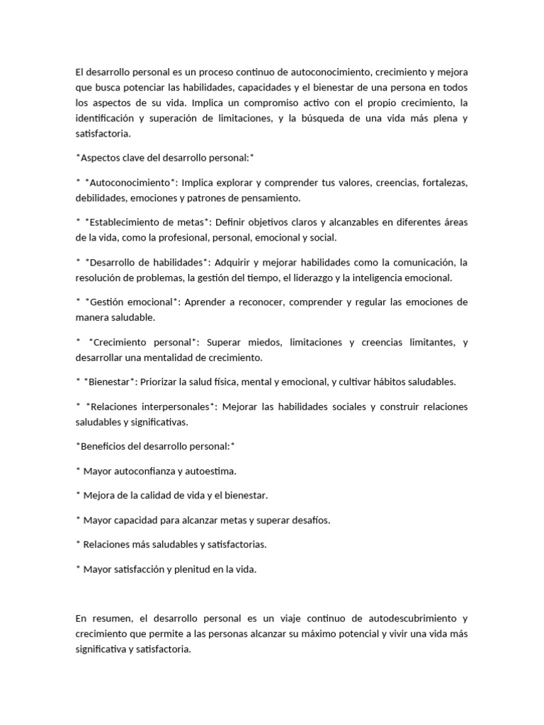 El Desarrollo Personal Es Un Proceso Continuo de Autoconocimiento | PDF