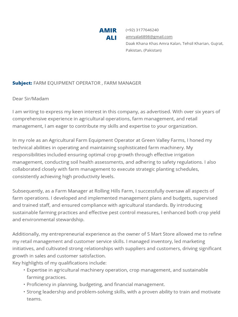 Farm Equipment Operator & Manager Resume | PDF | Agriculture ...