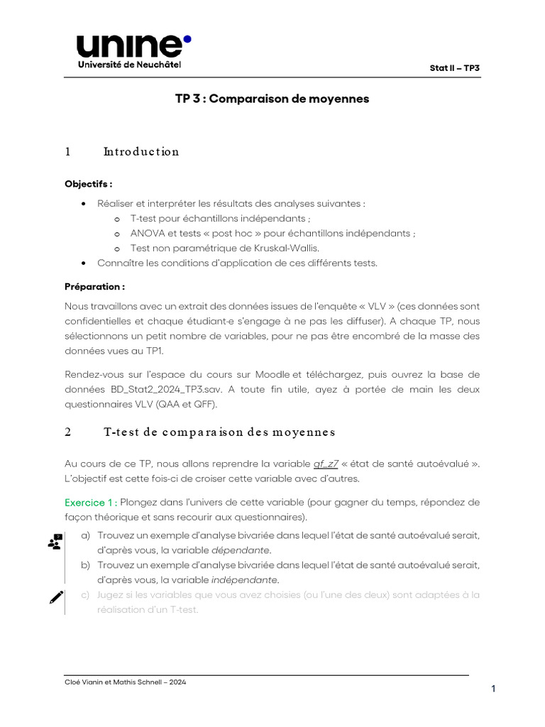 Comparaison de moyennes en statistiques | PDF | Analyse de la variance ...