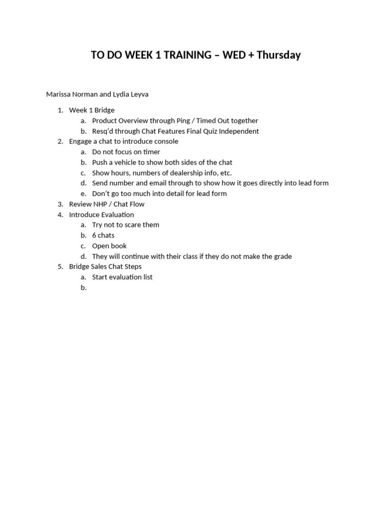 To Do Week 1 Training | PDF