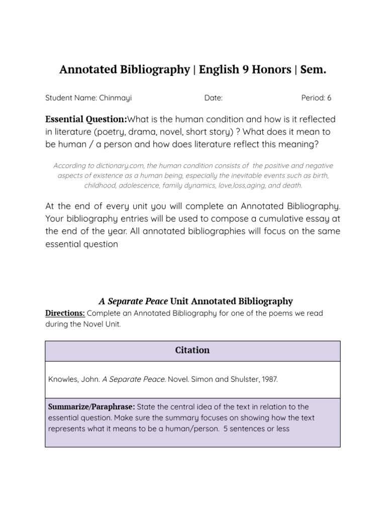 ASP - Annotated Bibliography 9 Honors | PDF