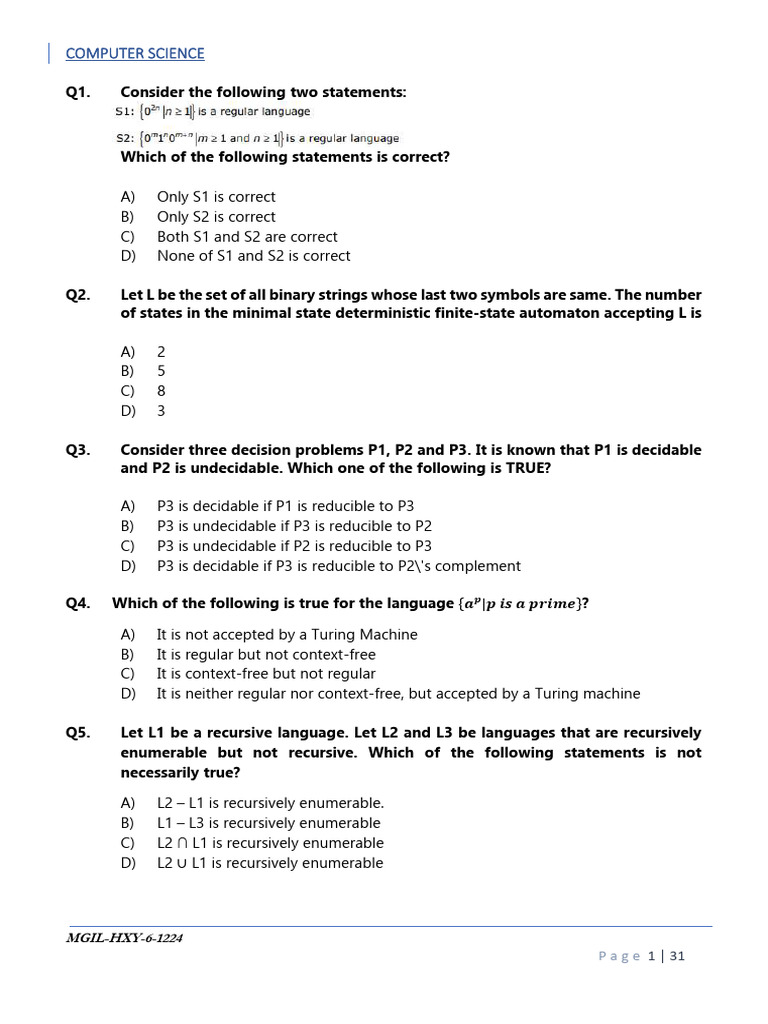 Computer Science Exam Questions | PDF | Router (Computing) | Internet ...