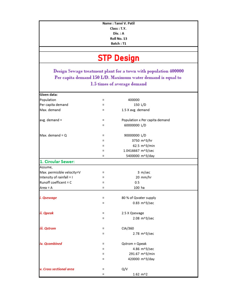 STP Design for 400,000 Population | PDF | Sewage Treatment | Water ...