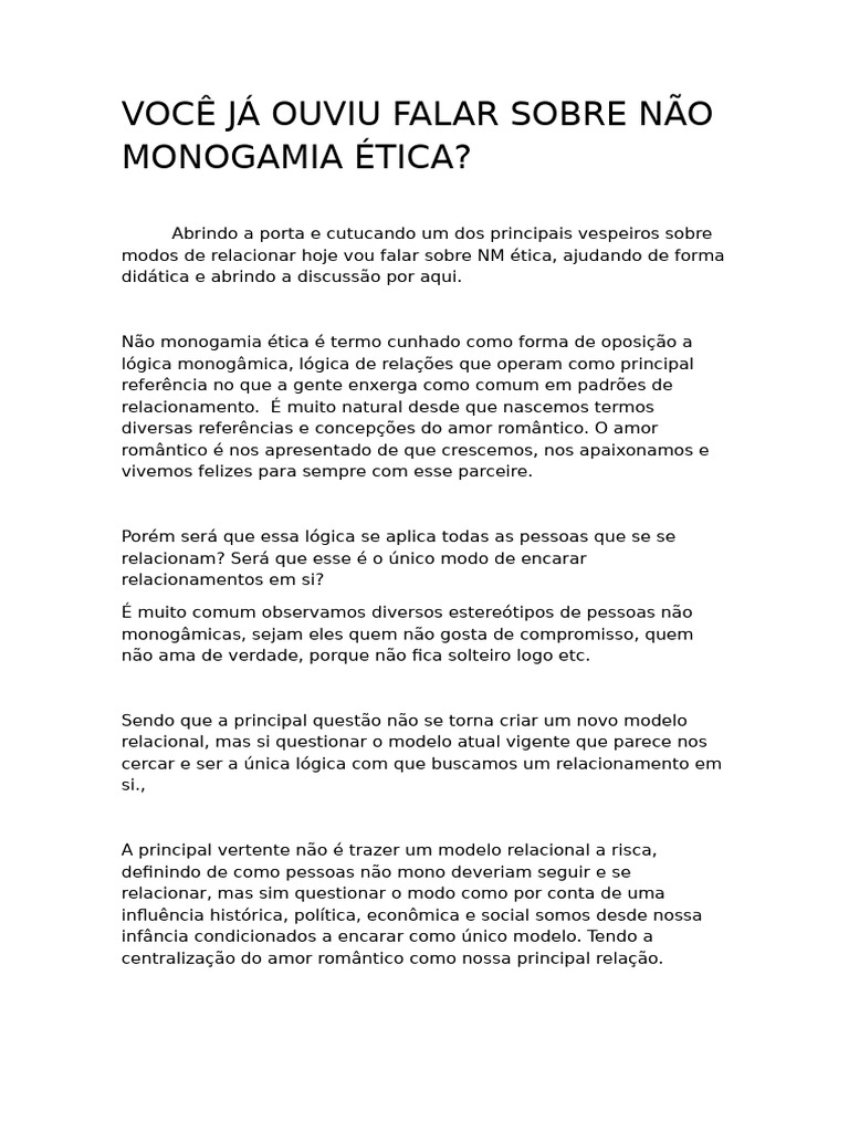 Você Já Ouviu Falar Sobre Não Monogamia Ética | PDF | Romance (amor) | Amor