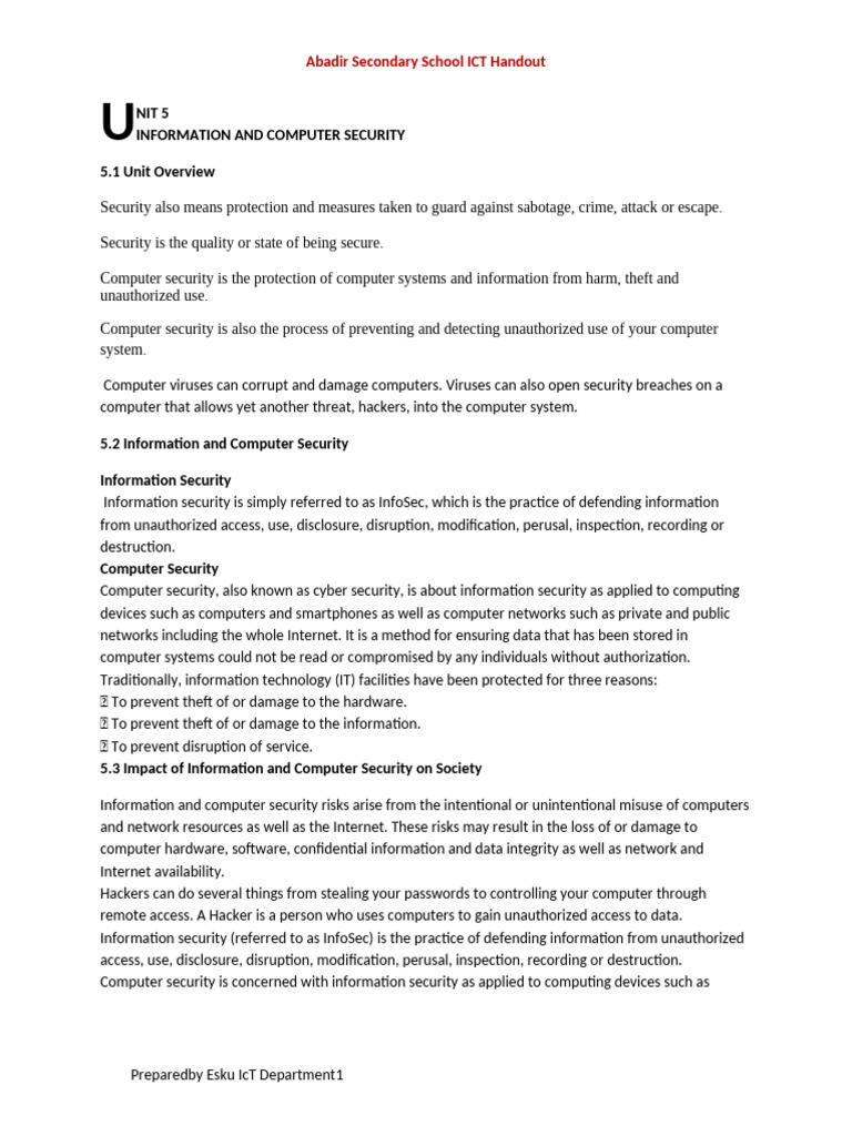 Grade 10 ICT: Computer Security Overview | PDF | Security | Computer ...