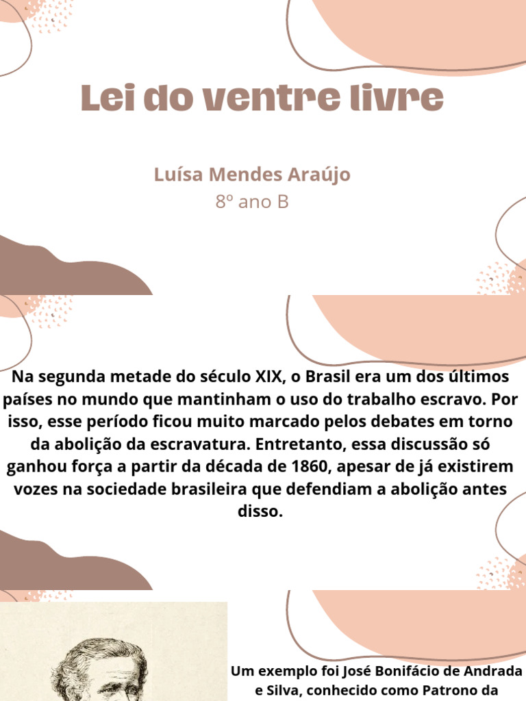 Resumo da Lei do Ventre Livre | PDF | Abolicionismo | Escravidão