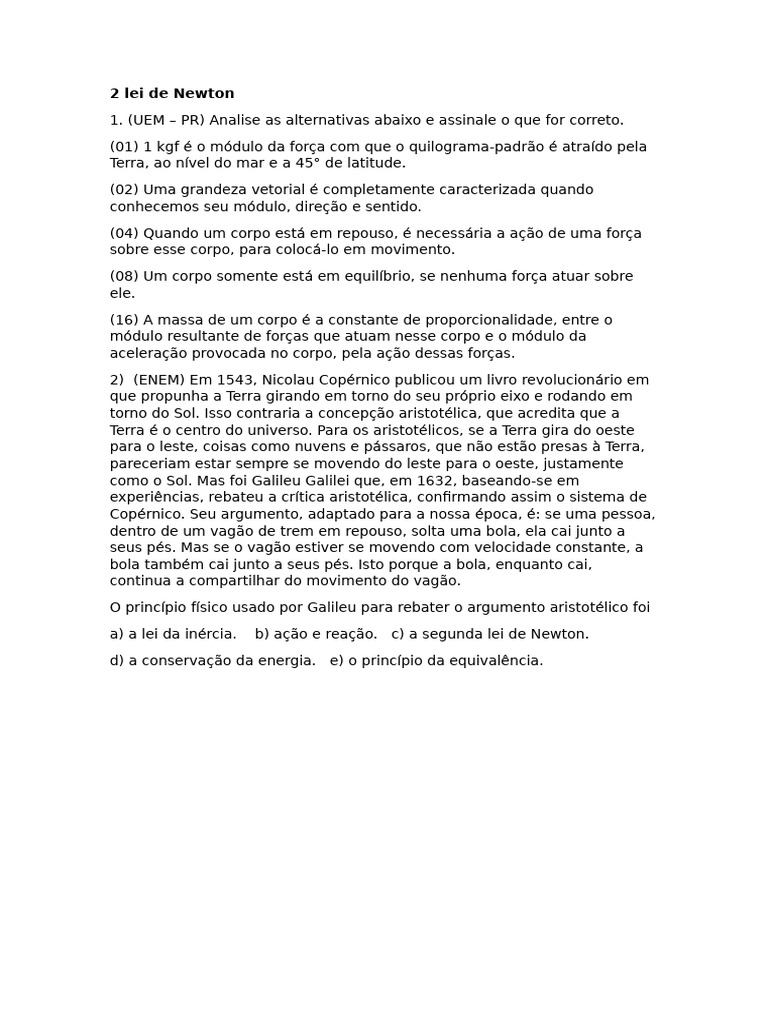 P1 Fisica 2 | PDF | Força | Leis do Movimento de Newton