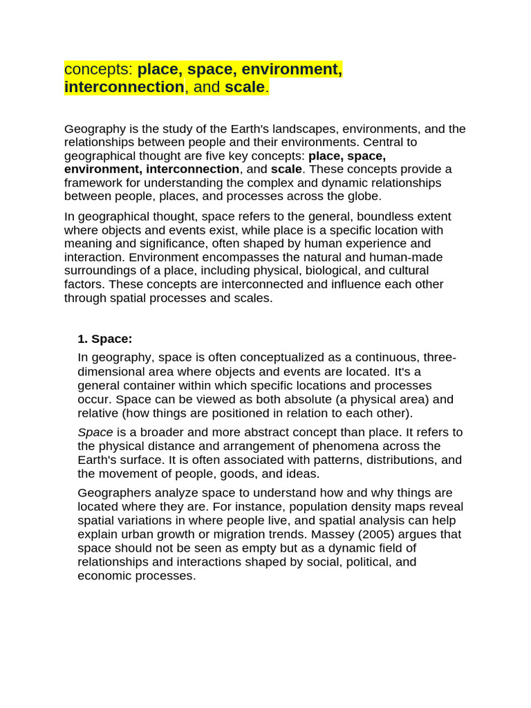 Concepts of Place Space Etc Unit 4 | PDF | Geography | Natural Environment