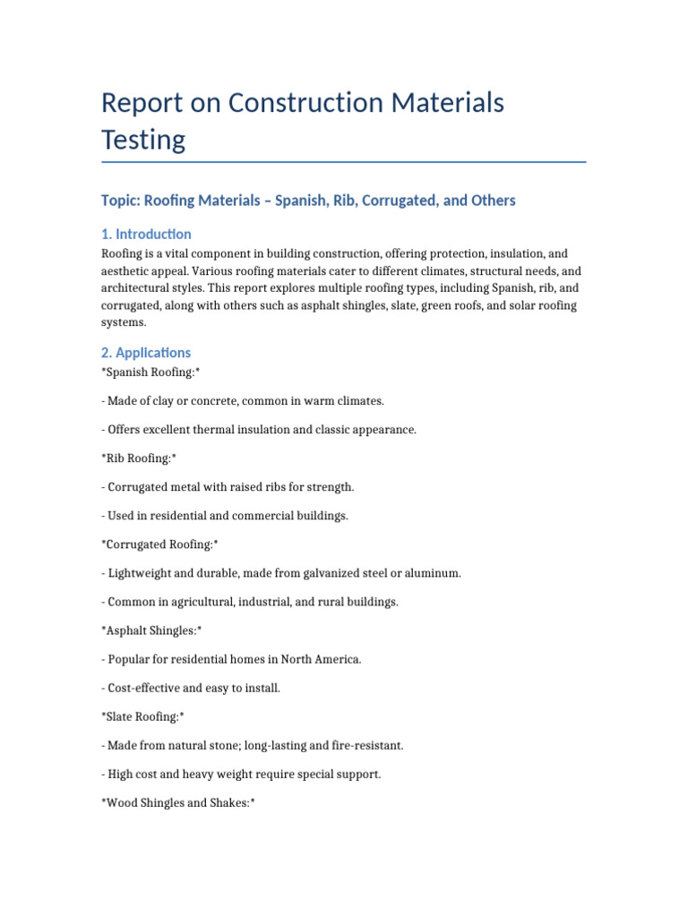 Roofing Materials Testing Report | PDF | Roof | Building Engineering