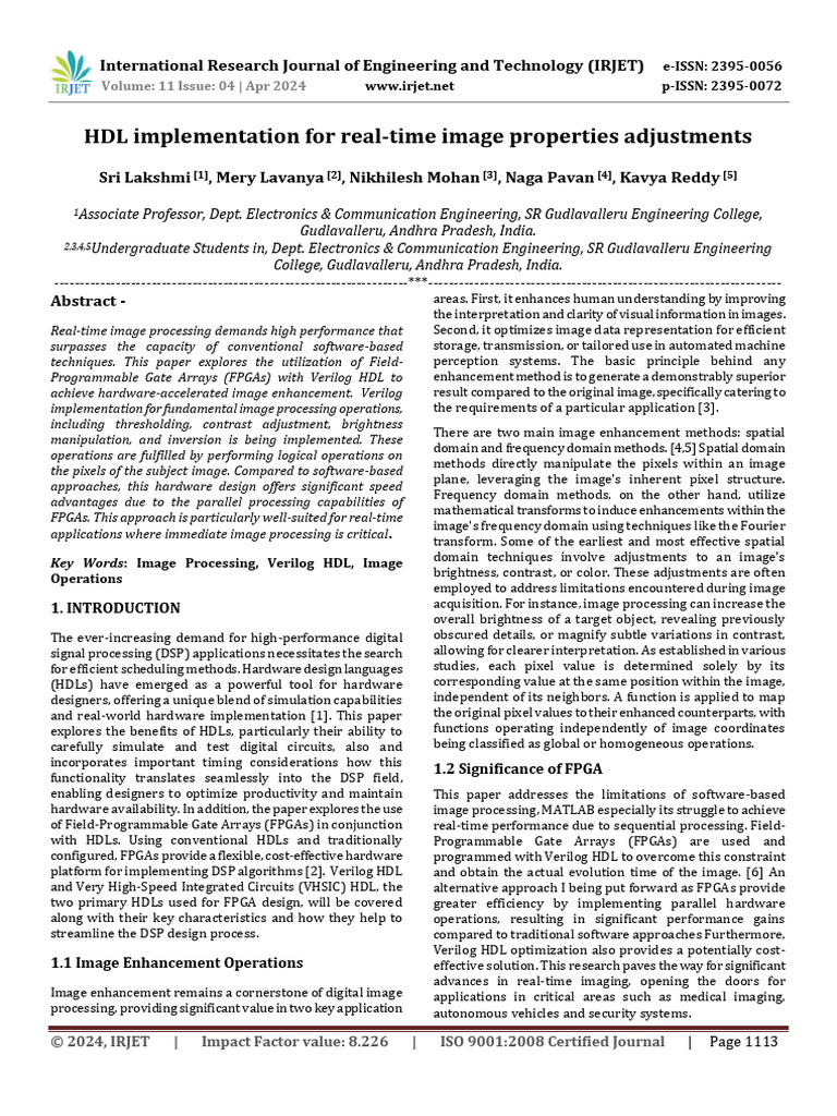 FPGA-Based Real-Time Image Processing | PDF | Hardware Description ...