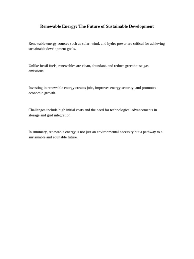 Essay 4 Renewable Energy The Future of Sustainable Development | PDF