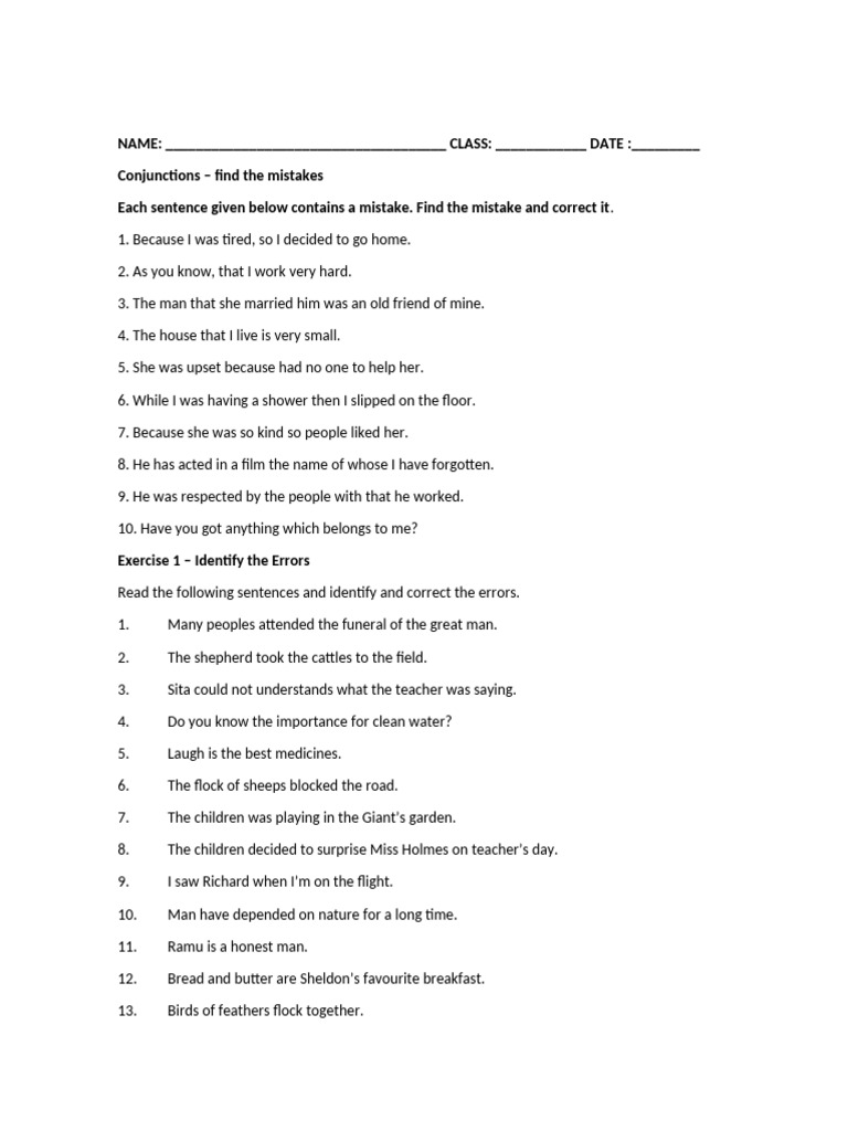 Error Correction Sentences 1 | PDF