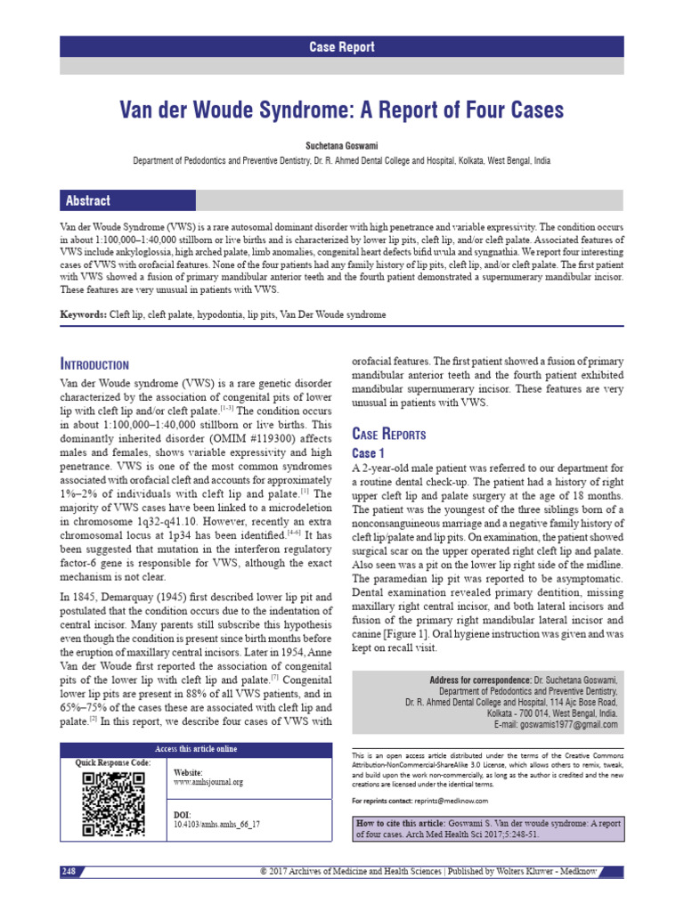 Van Der Woude Syndrome A Report of Four | PDF | Diseases And Disorders ...