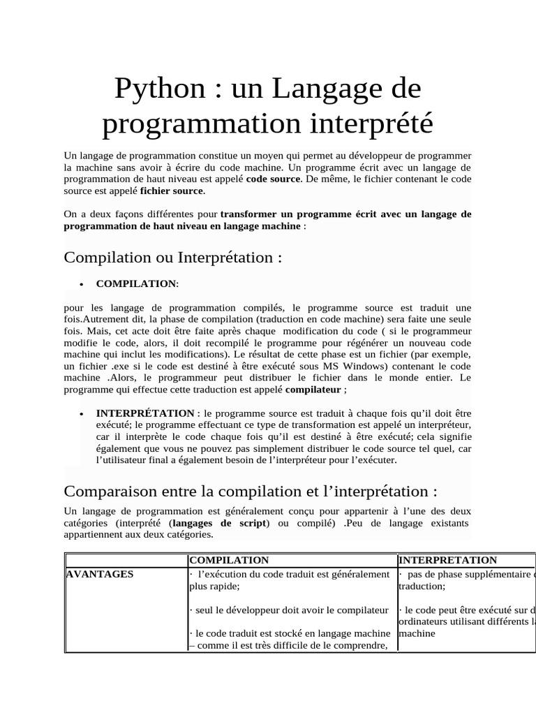 Introduction à Python : Langage Interprété | PDF | Programmation ...