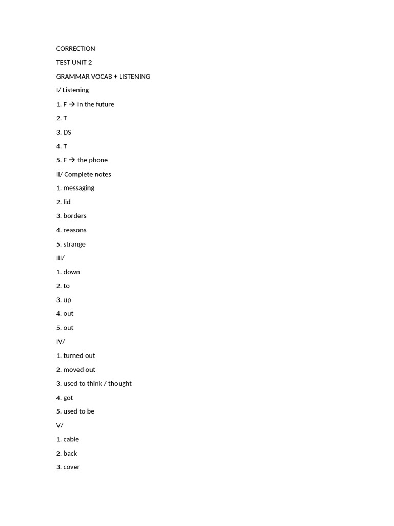 Correction Full Test Unit 2 Listening Grammar Vocab 2022 2023 Pdf