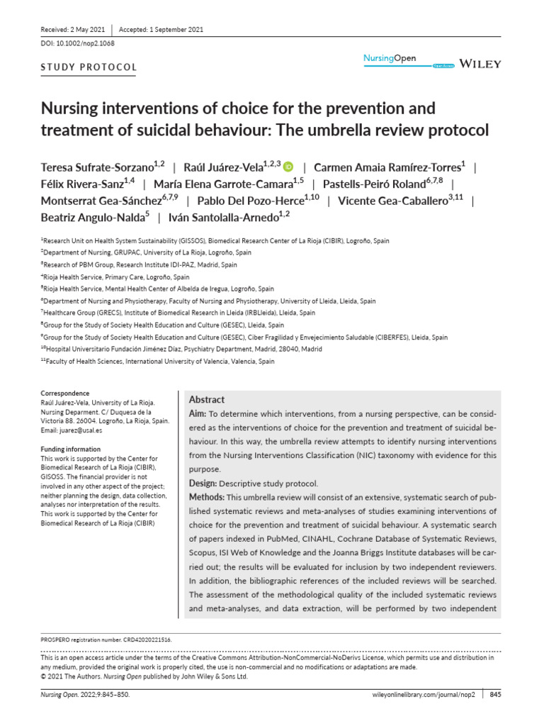 Nursing Interventions for Suicide Prevention | PDF | Systematic Review ...