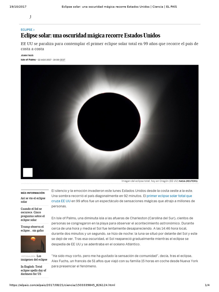 Eclipse solar total en EE.UU. 2017 | PDF | Eclipse solar | Eclipse